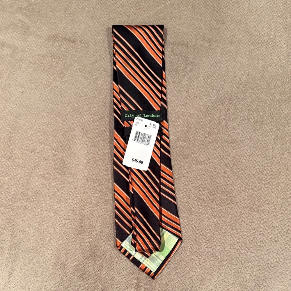 Men's Black and Orange Striped Tie